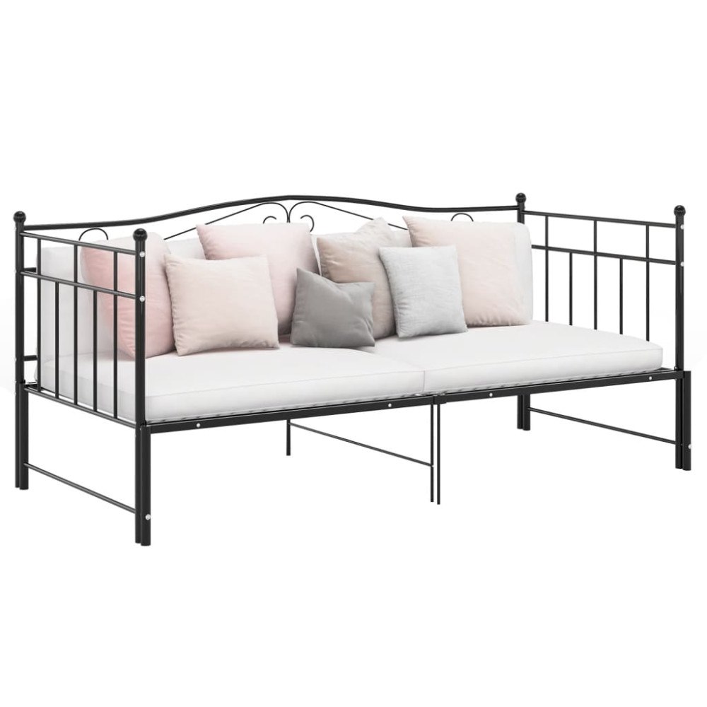 vidaXL Utdragbar sängram bäddsoffa svart metall 90x200 cm