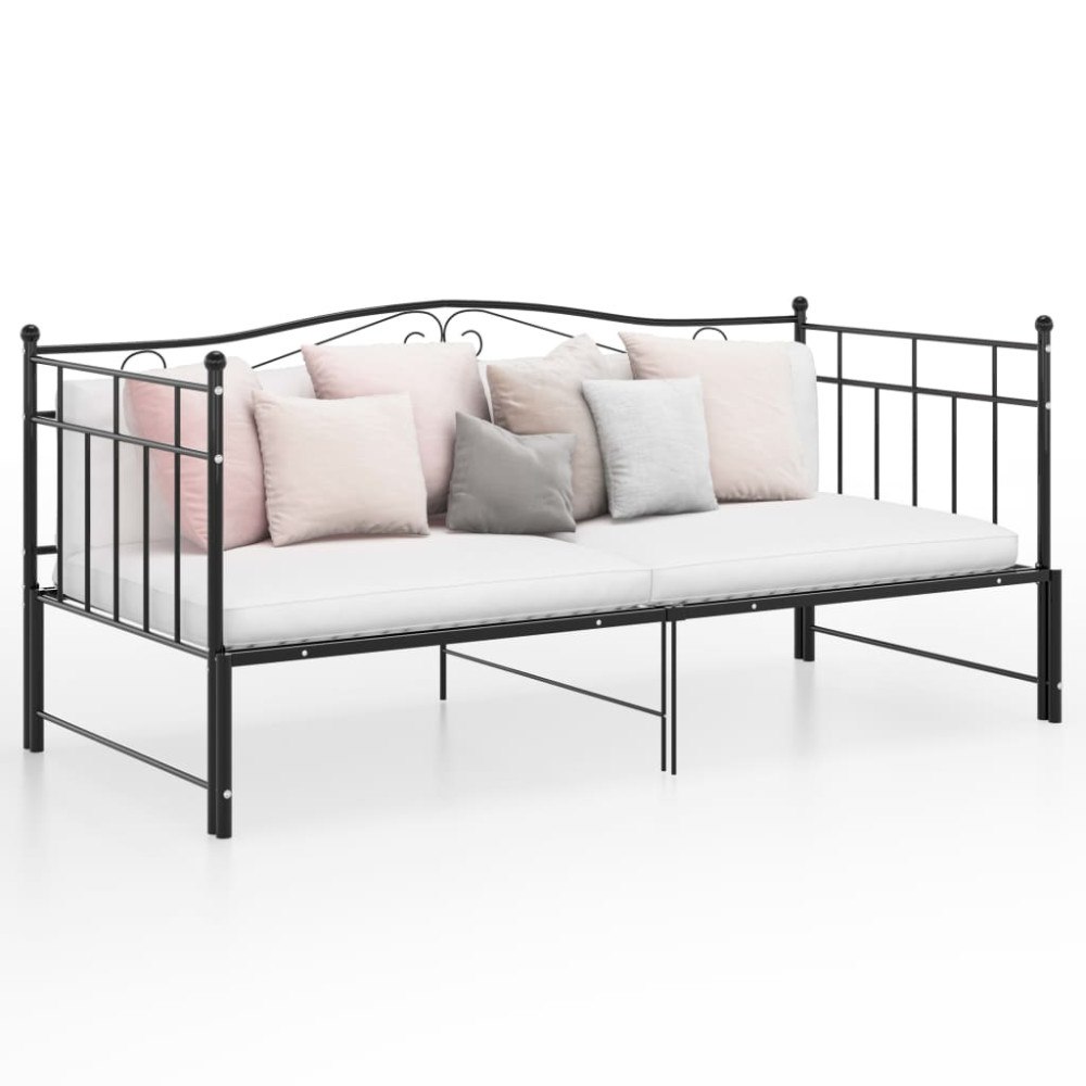 vidaXL Utdragbar sängram bäddsoffa svart metall 90x200 cm
