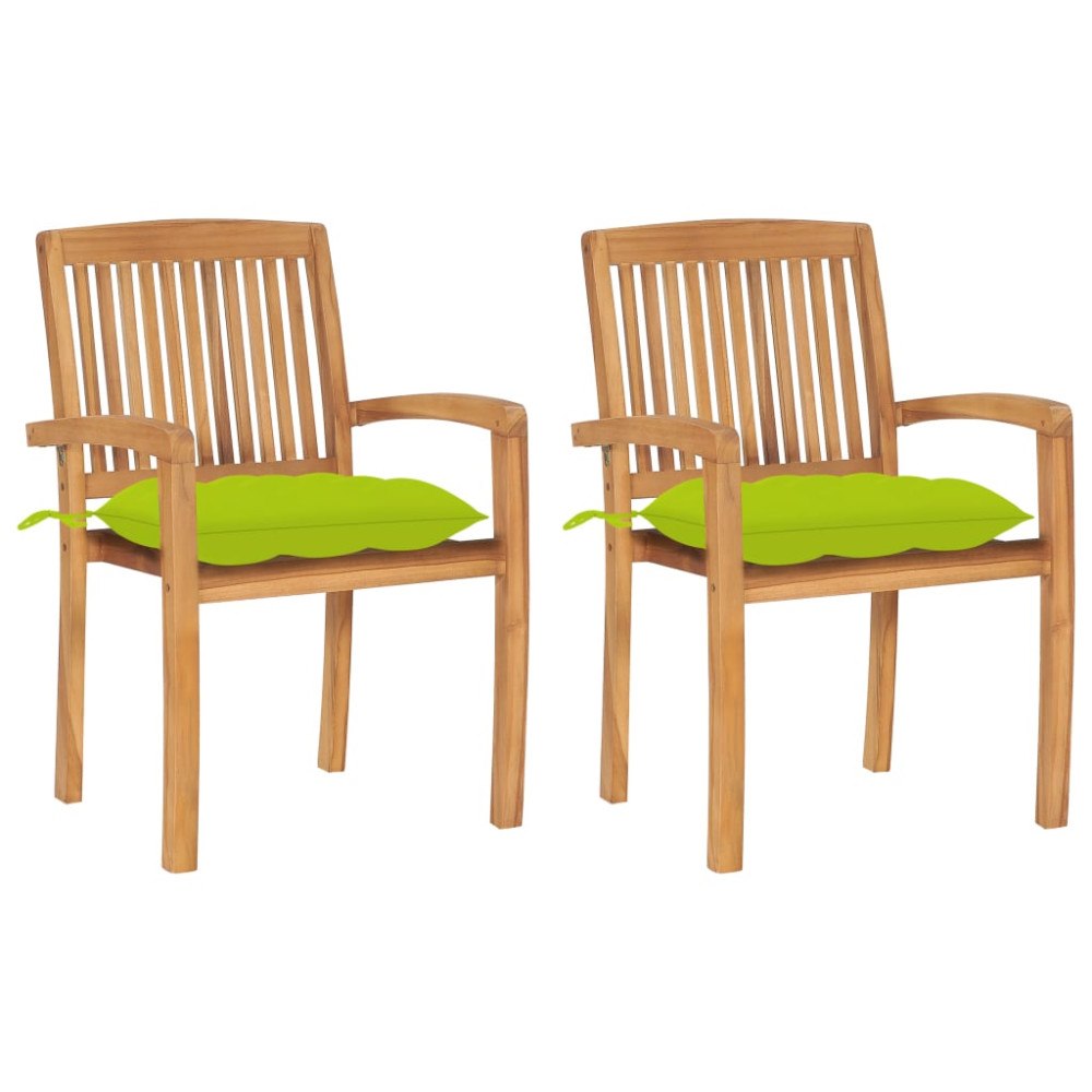 vidaXL Trädgårdsstolar 2 st med ljusgröna dynor massiv teak