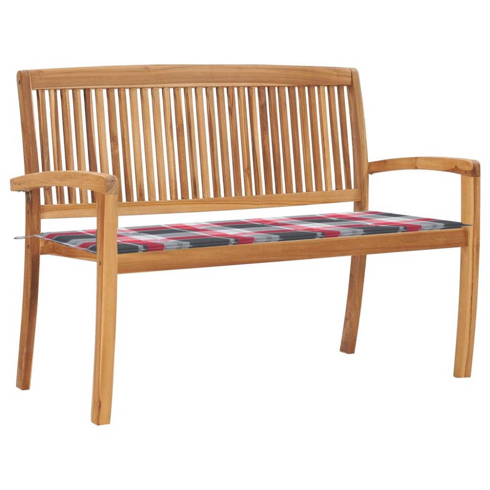 vidaXL Stapelbar trädgårdsbänk med dyna 128,5 cm massiv teak