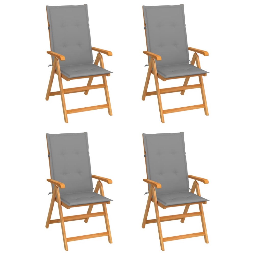 vidaXL Trädgårdsstolar med gråa dynor 4 st massiv teak