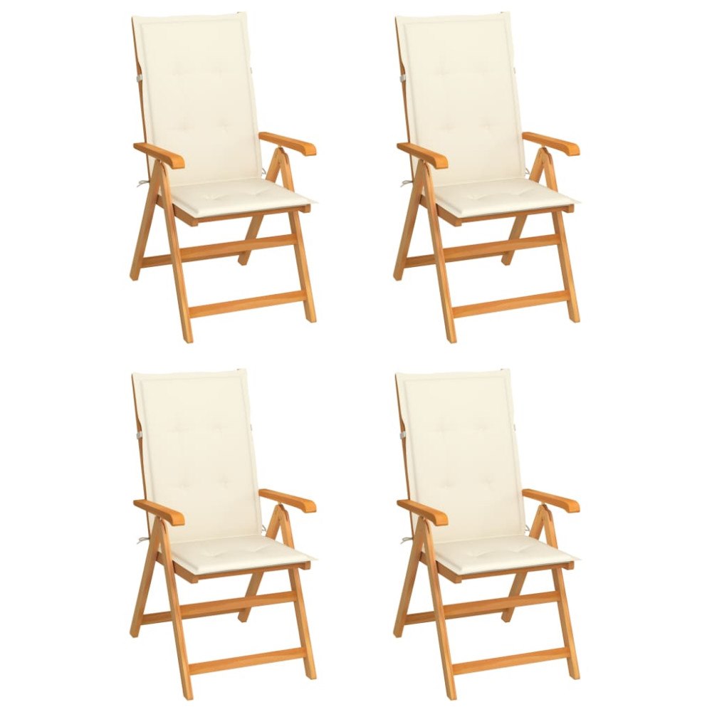 vidaXL Trädgårdsstolar med gräddvita dynor 4 st massiv teak