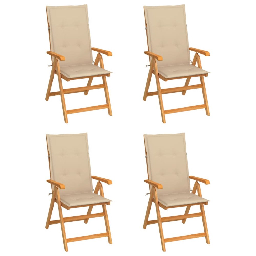 vidaXL Trädgårdsstolar med beige dynor 4 st massiv teak