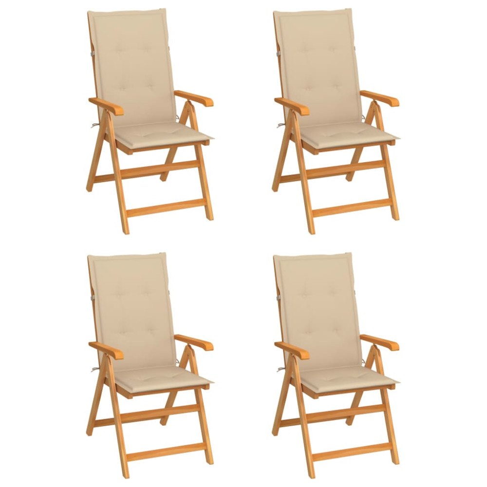 vidaXL Trädgårdsstolar med beige dynor 4 st massiv teak