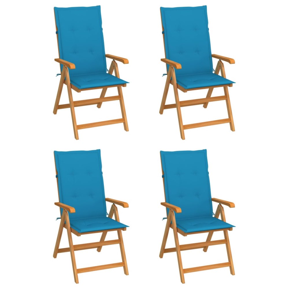 vidaXL Trädgårdsstolar med blåa dynor 4 st massiv teak