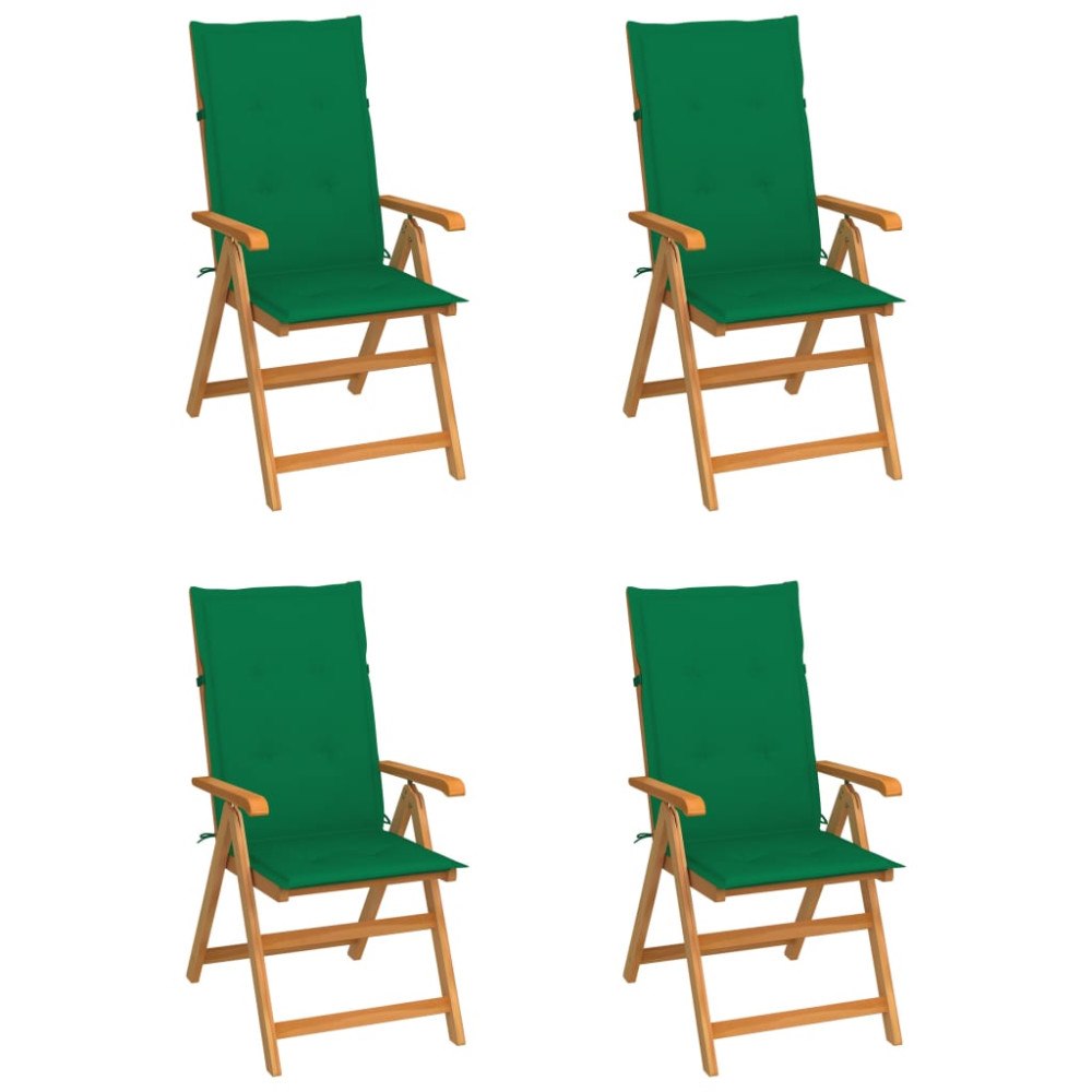 vidaXL Trädgårdsstolar med gröna dynor 4 st massiv teak