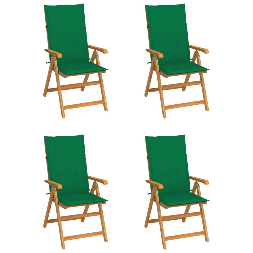 vidaXL Trädgårdsstolar med gröna dynor 4 st massiv teak