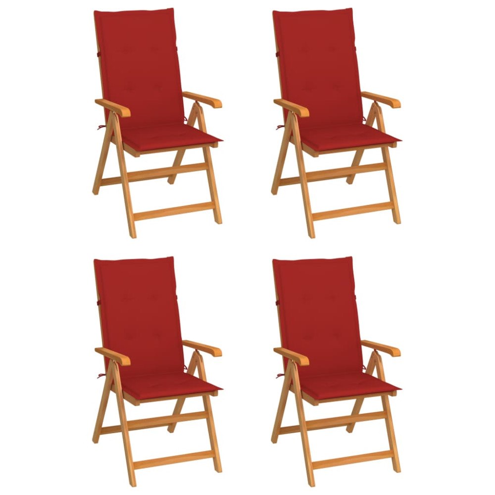 vidaXL Trädgårdsstolar med röda dynor 4 st massiv teak