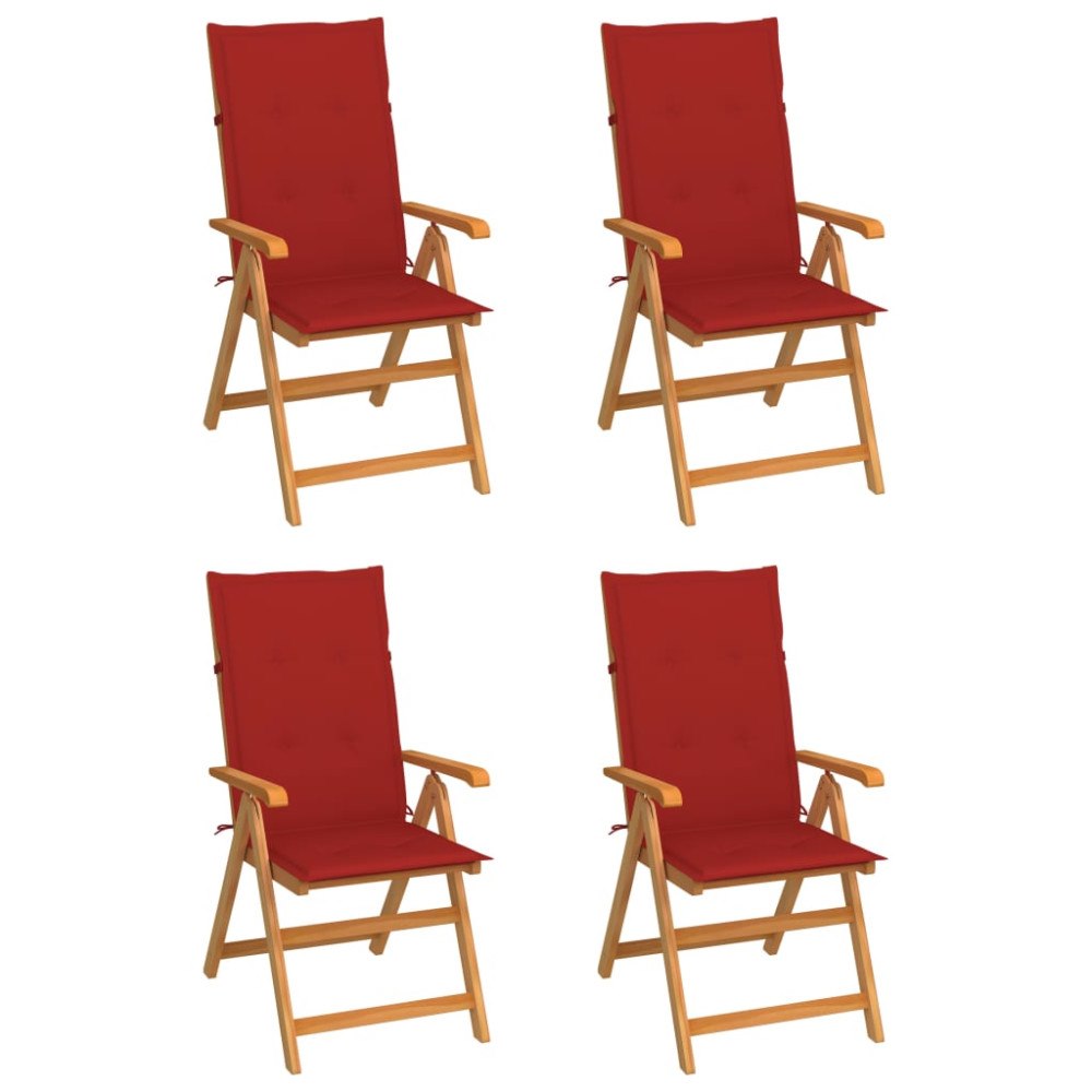 vidaXL Trädgårdsstolar med röda dynor 4 st massiv teak
