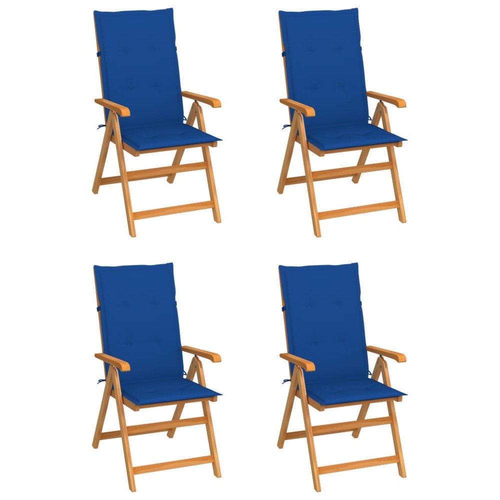vidaXL Trädgårdsstolar med kungsblåa dynor 4 st massiv teak