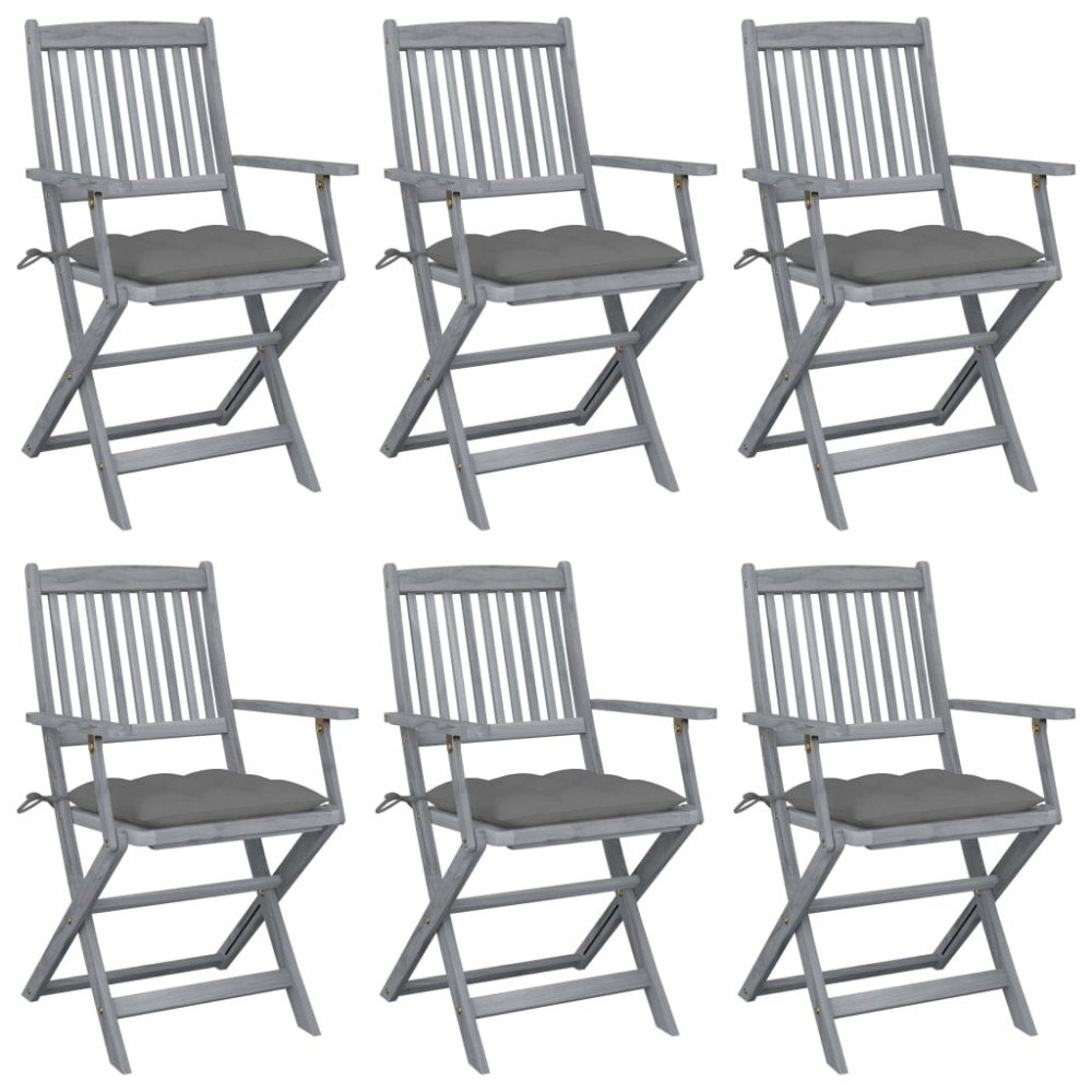 vidaXL Hopfällbara trädgårdsstolar 6 st med dynor massivt akaciaträ