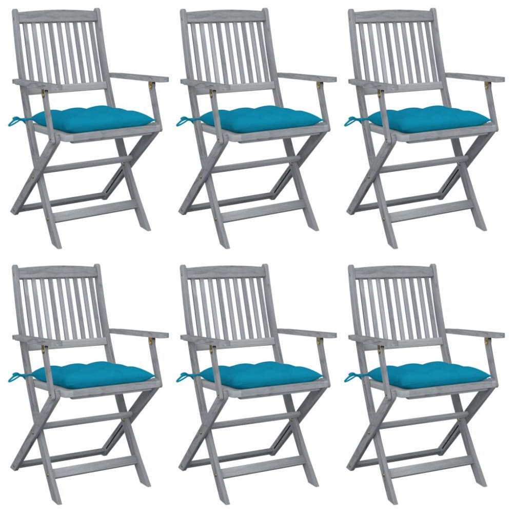 vidaXL Hopfällbara trädgårdsstolar 6 st med dynor massivt akaciaträ