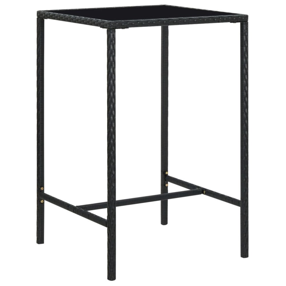 vidaXL Barbord för trädgård svart 70x70x110 cm konstrotting och glas