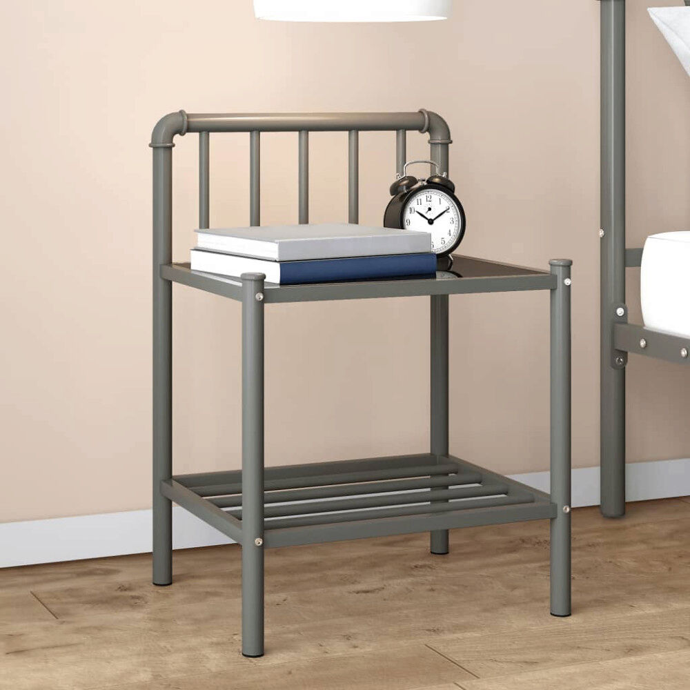 vidaXL Nattduksbord grå och svart 45x34x62,5 cm metall och glas