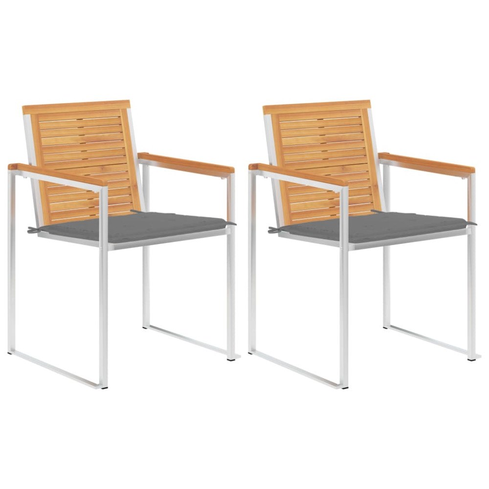 vidaXL Trädgårdsstolar 2 st med dynor massiv teak och stål