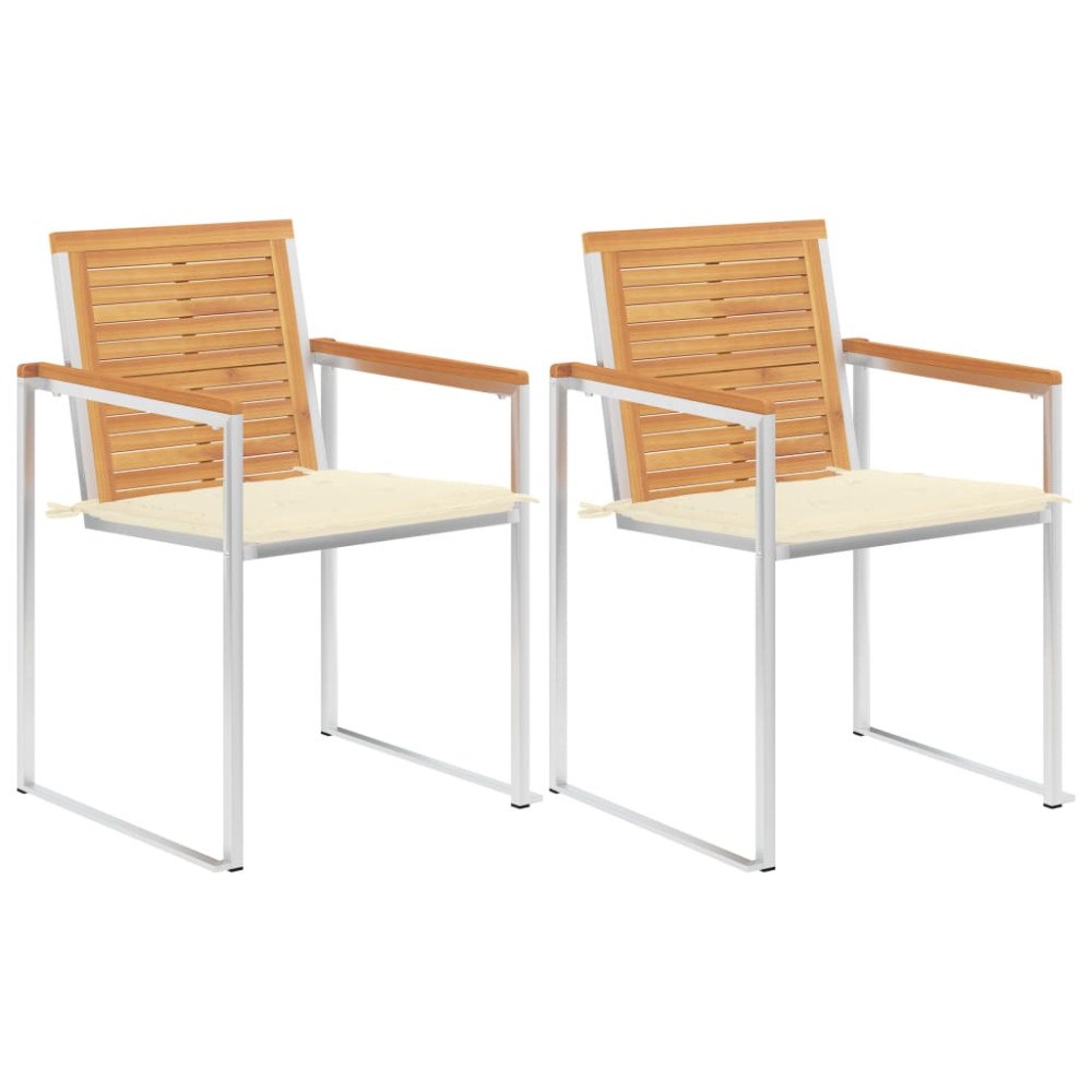 vidaXL Trädgårdsstolar 2 st med dynor massiv teak och stål