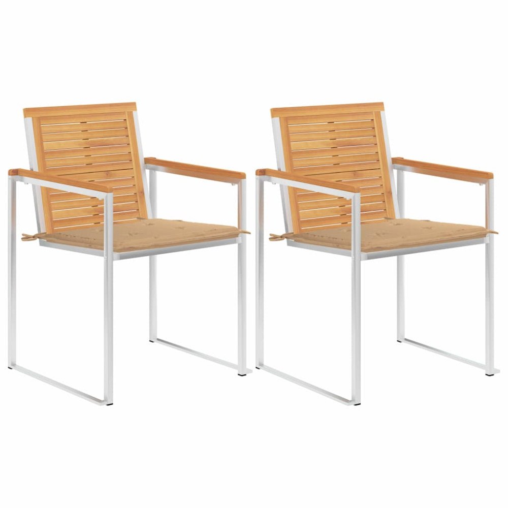 vidaXL Trädgårdsstolar 2 st med dynor massiv teak och stål