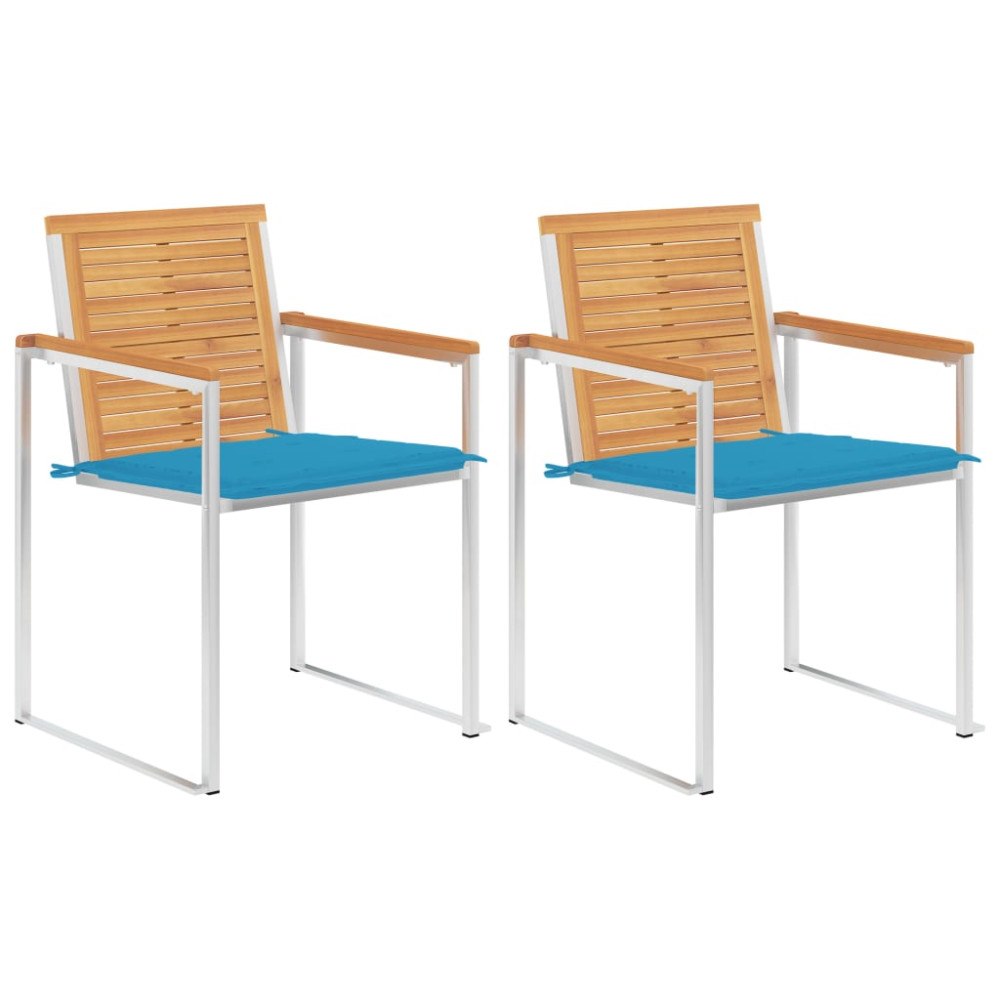 vidaXL Trädgårdsstolar 2 st med dynor massiv teak och stål