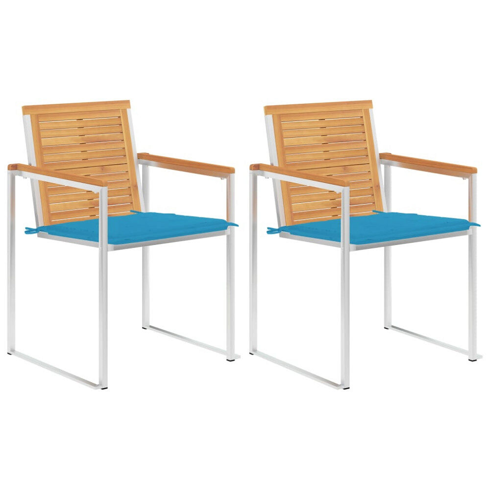 vidaXL Trädgårdsstolar 2 st med dynor massiv teak och stål