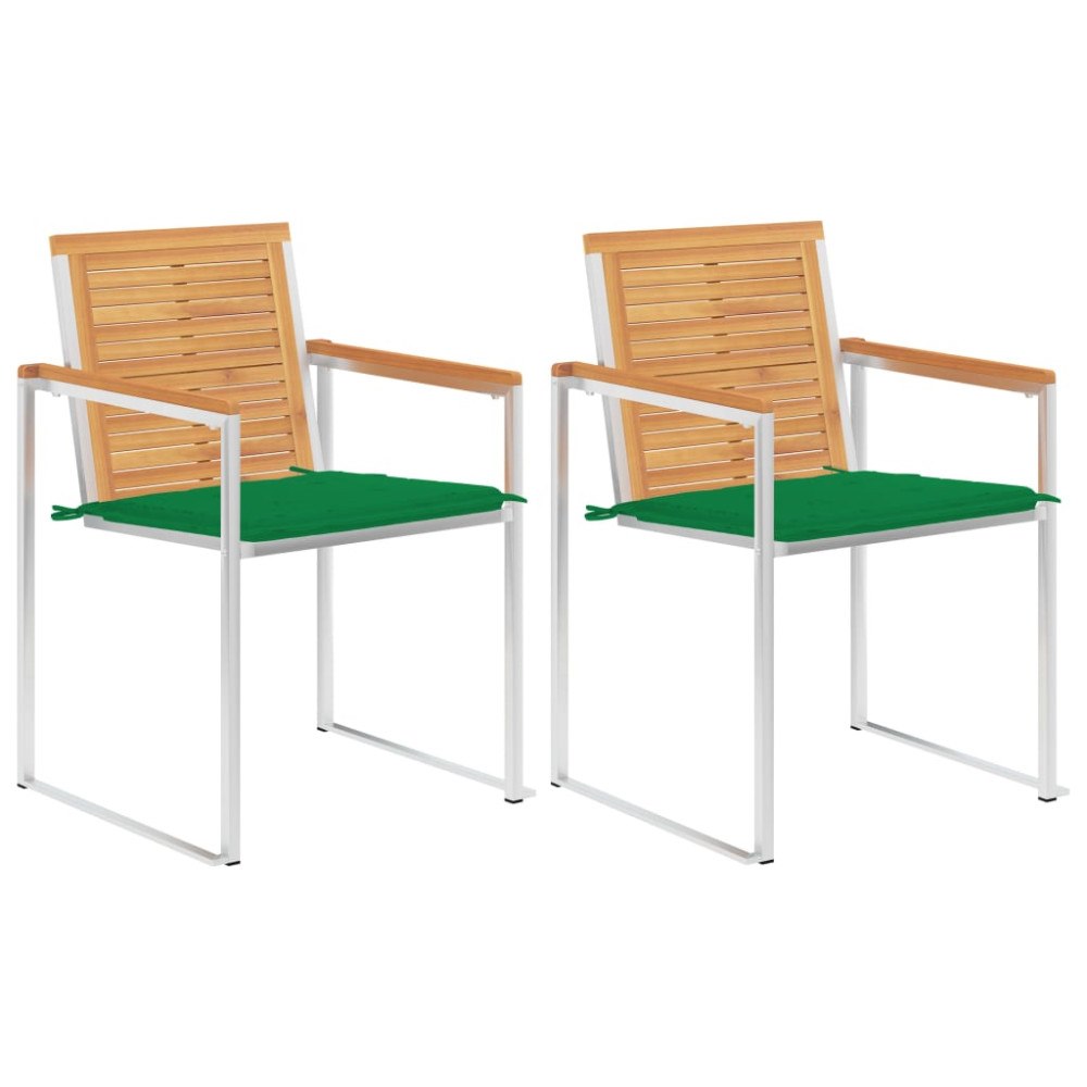vidaXL Trädgårdsstolar 2 st med dynor massiv teak och stål