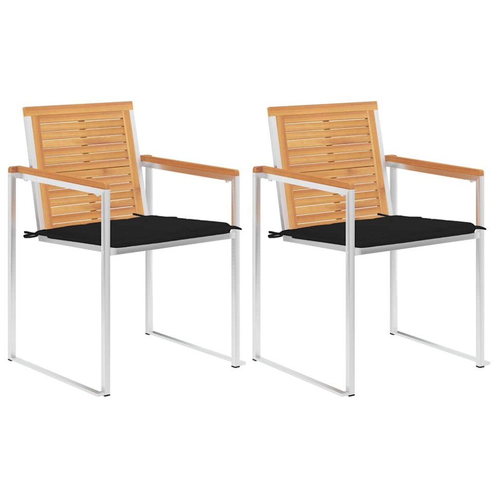vidaXL Trädgårdsstolar 2 st med dynor massiv teak och stål