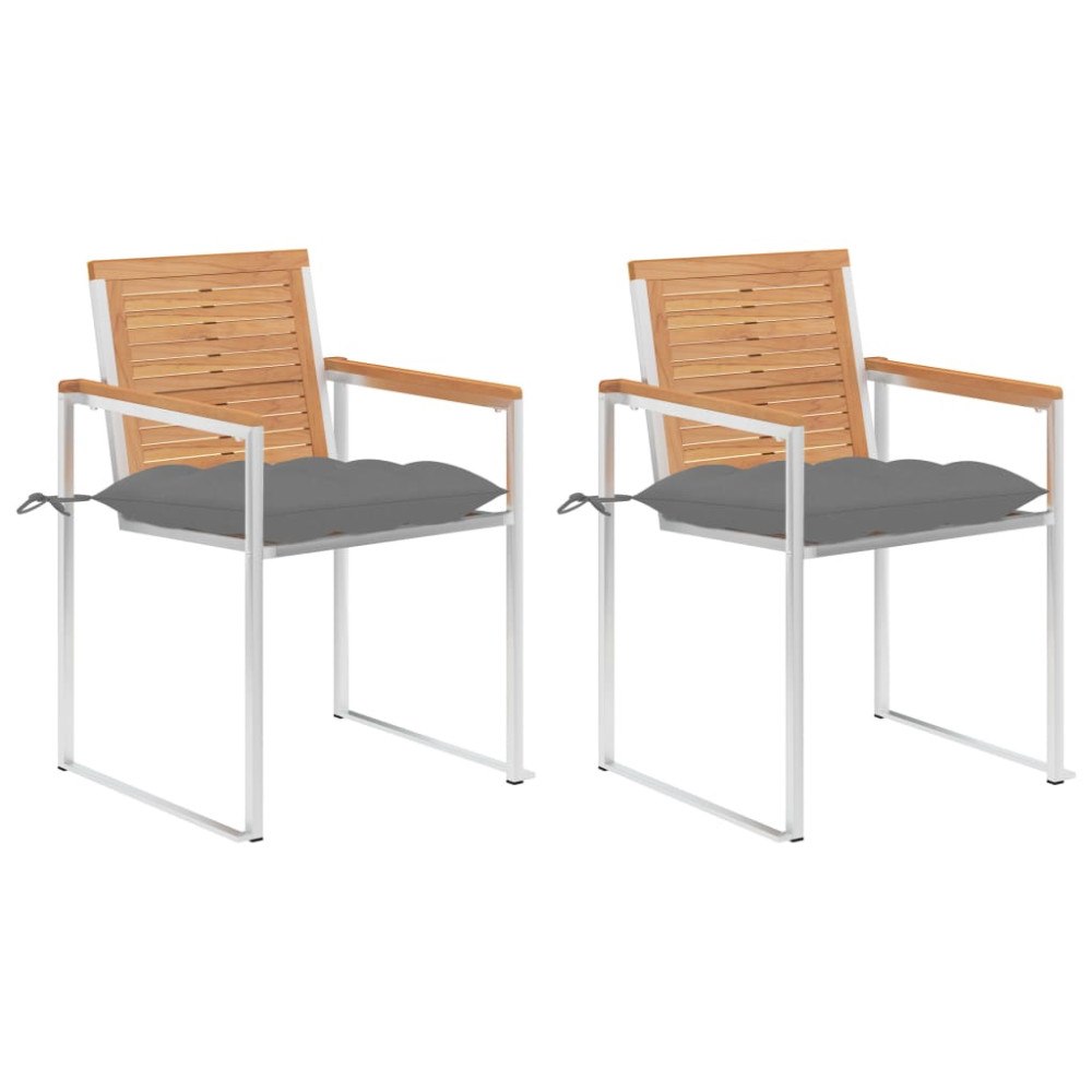 vidaXL Trädgårdsstolar 2 st med dynor massiv teak och stål