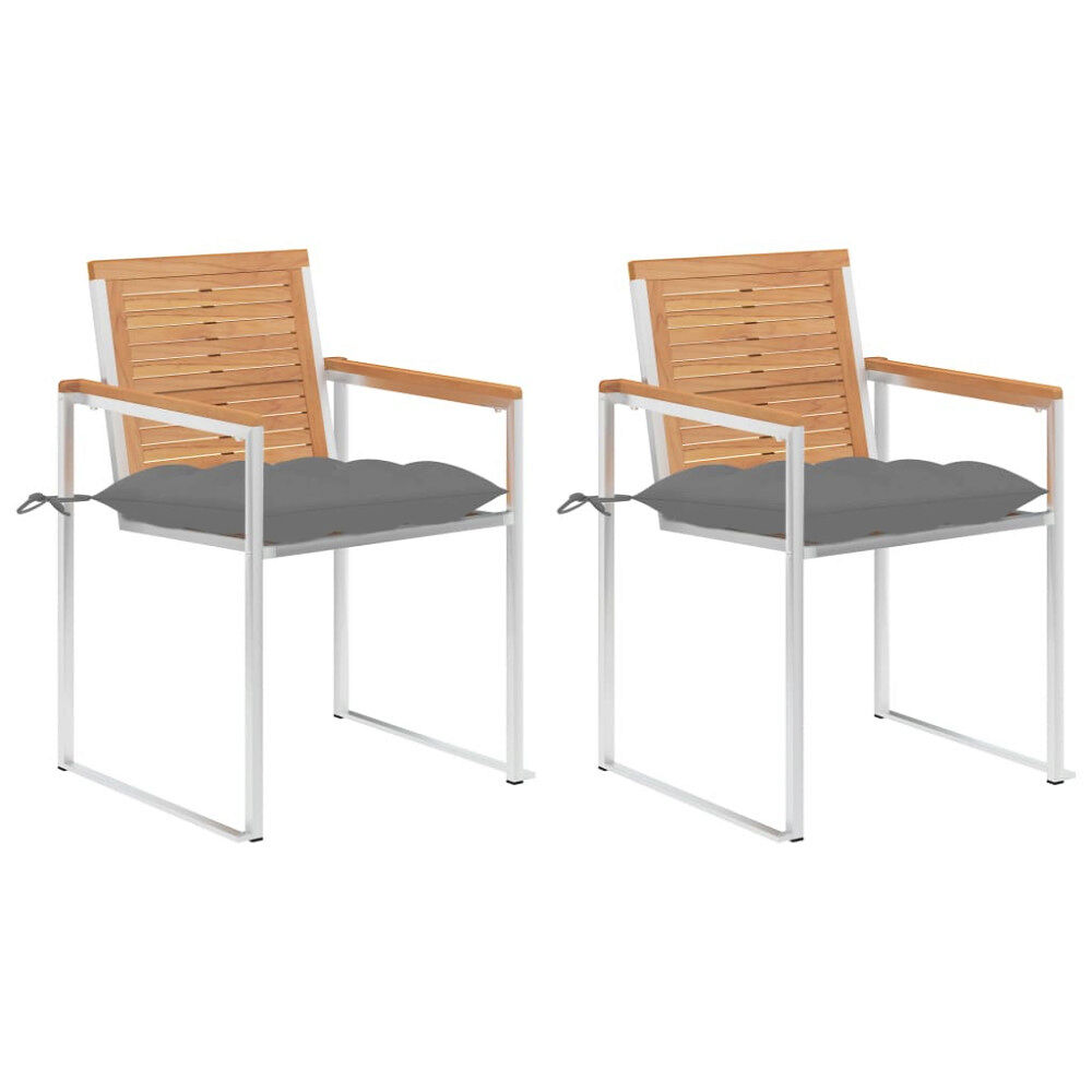 vidaXL Trädgårdsstolar 2 st med dynor massiv teak och stål