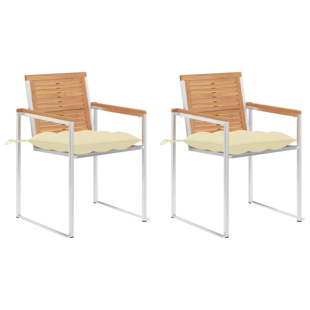 vidaXL Trädgårdsstolar 2 st med dynor massiv teak och stål