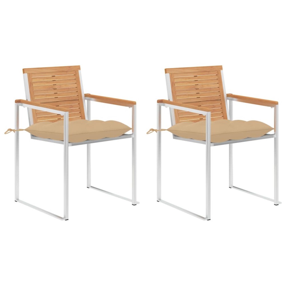 vidaXL Trädgårdsstolar 2 st med dynor massiv teak och stål