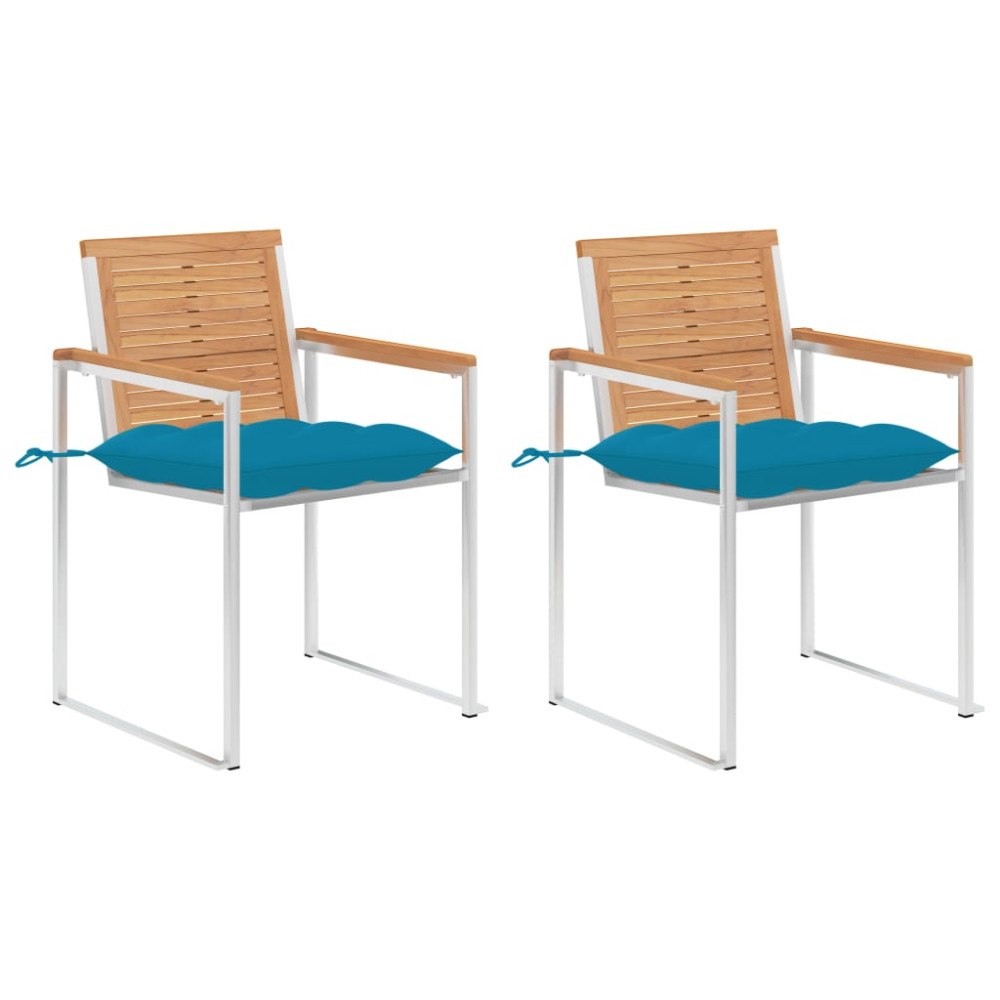 vidaXL Trädgårdsstolar 2 st med dynor massiv teak och stål