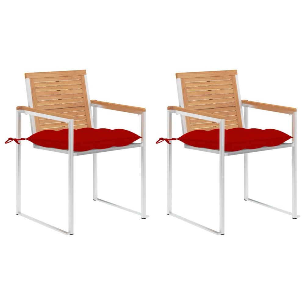 vidaXL Trädgårdsstolar 2 st med dynor massiv teak och stål