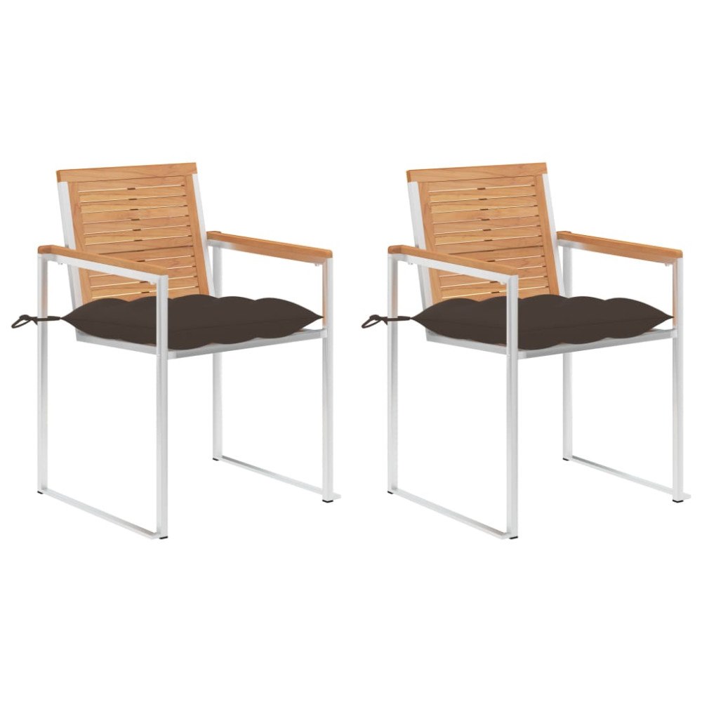 vidaXL Trädgårdsstolar 2 st med dynor massiv teak och stål
