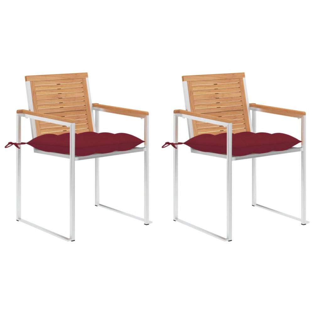 vidaXL Trädgårdsstolar 2 st med dynor massiv teak och stål