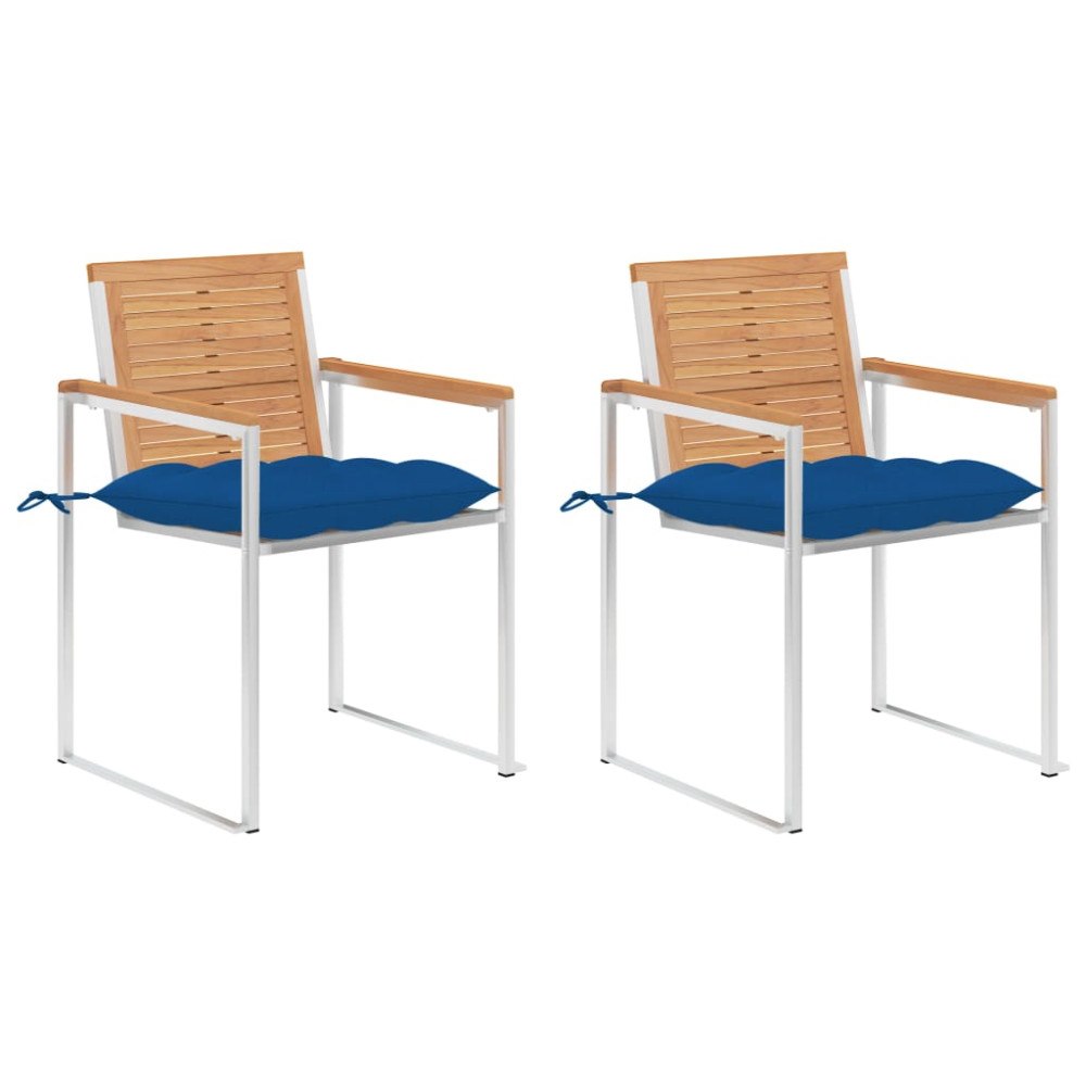 vidaXL Trädgårdsstolar 2 st med dynor massiv teak och stål