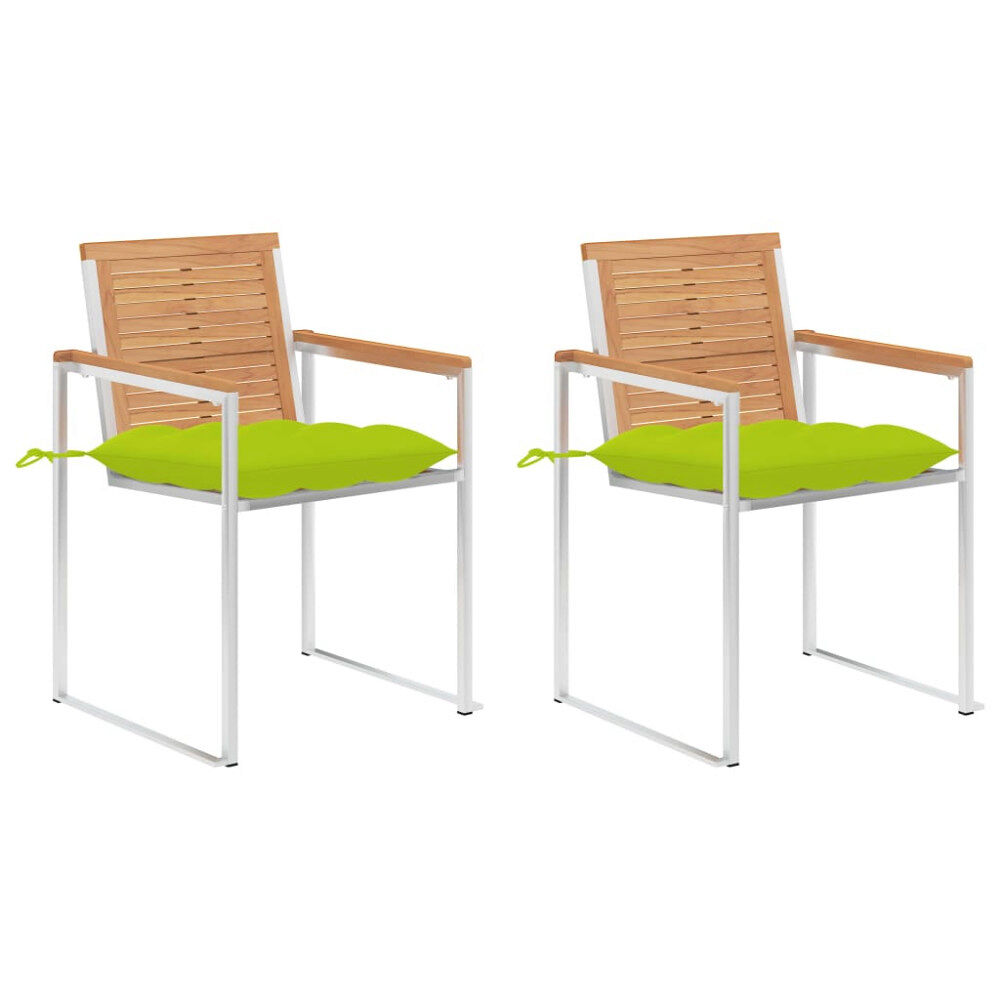 vidaXL Trädgårdsstolar 2 st med dynor massiv teak och stål