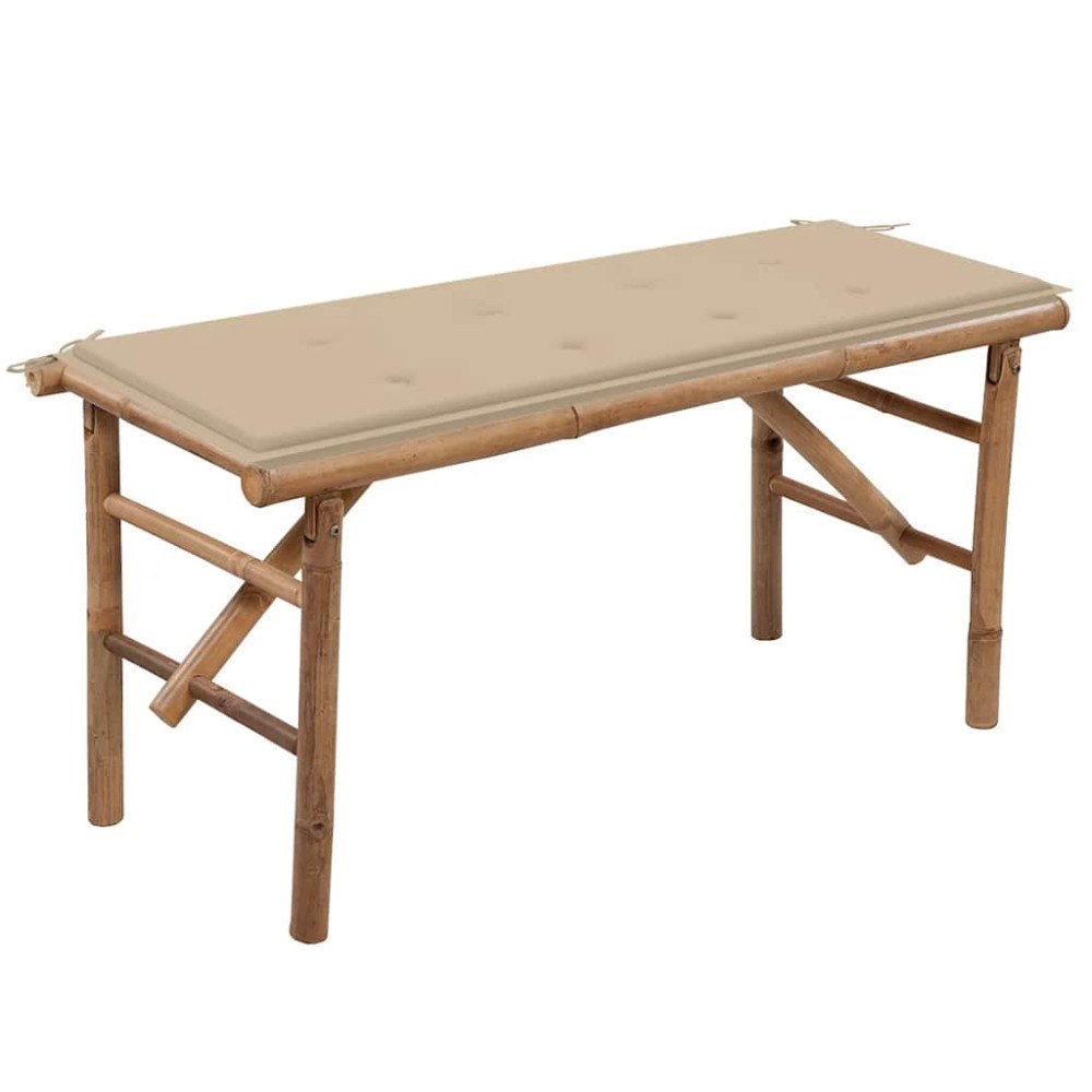 vidaXL Hopfällbar trädgårdsbänk med dyna 118 cm bambu