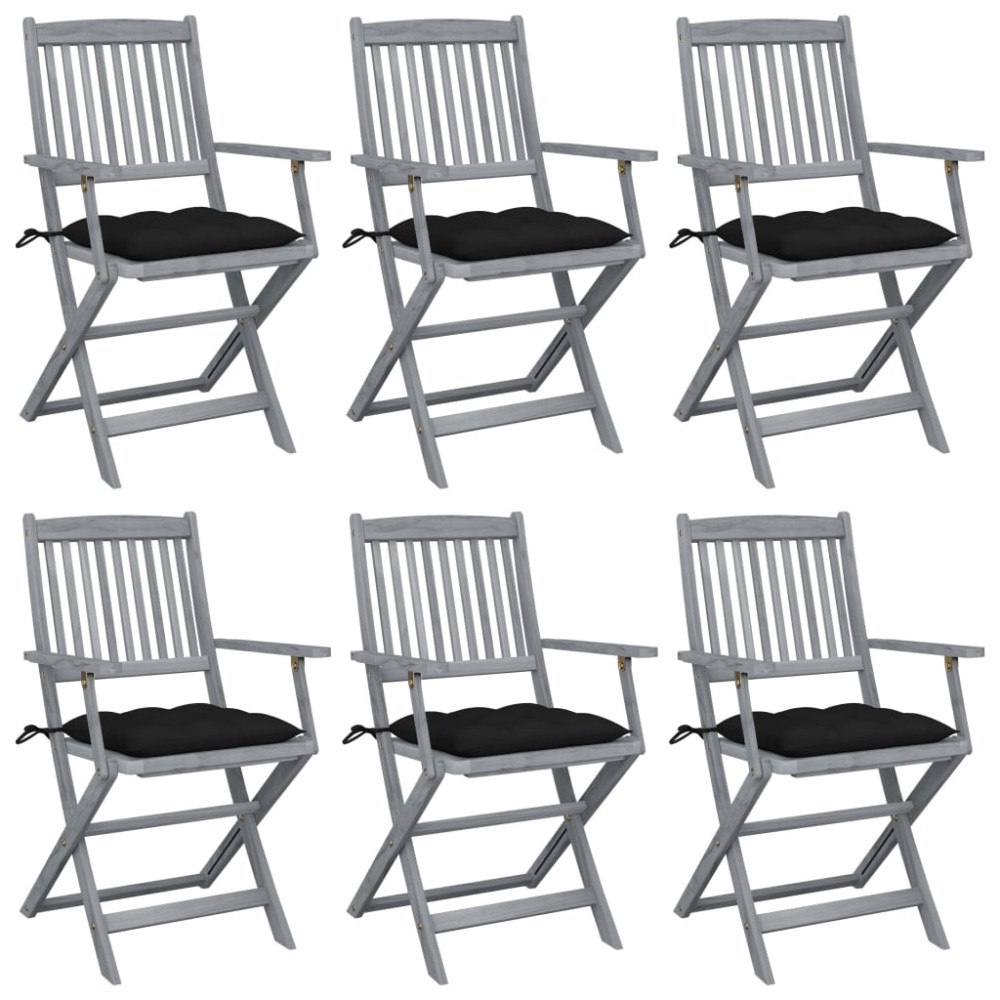 vidaXL Hopfällbara trädgårdsstolar 6 st med dynor massivt akaciaträ