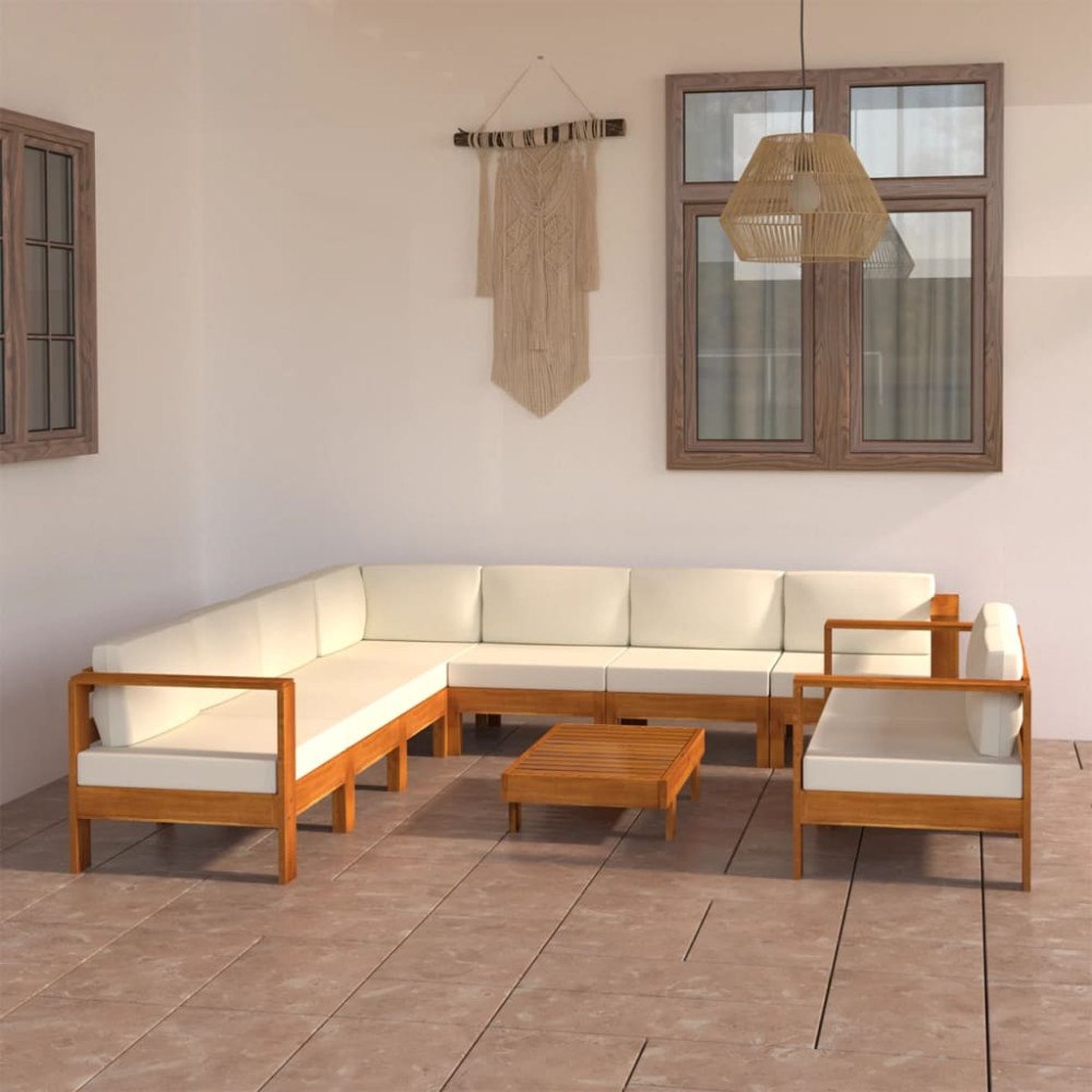 vidaXL 9-delad trädgårdsloungegrupp med kuddar 100x60 cm akaciaträ