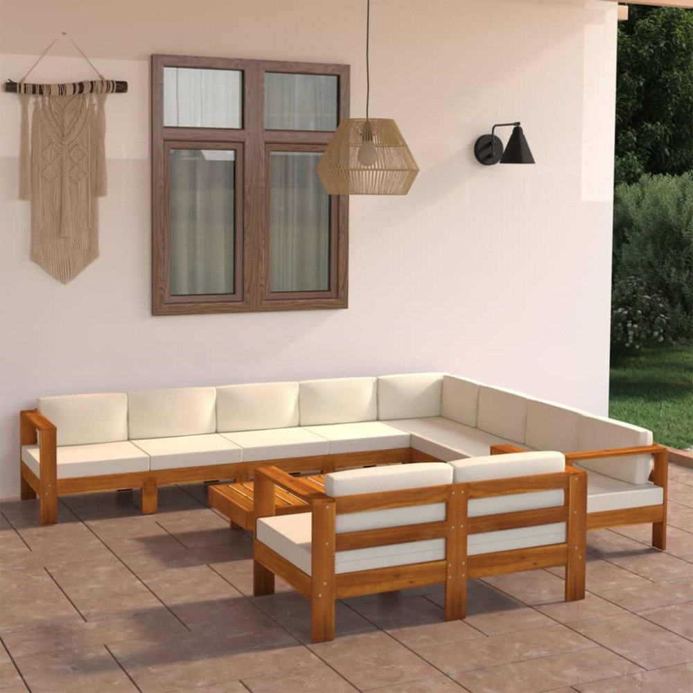 vidaXL 10-delat trädgårdsset med kuddar 100x60 cm akaciaträ
