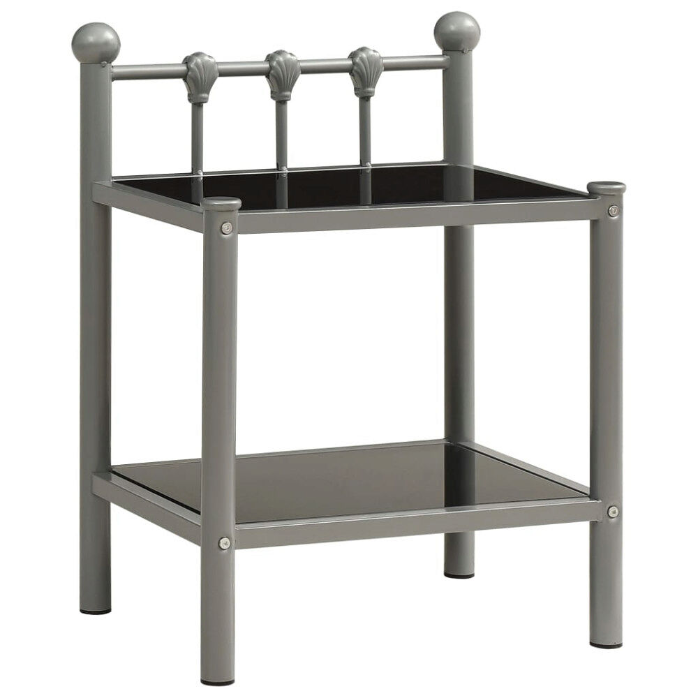 vidaXL Sängbord grå och svart 45x34,5x60,5 cm metall och glas