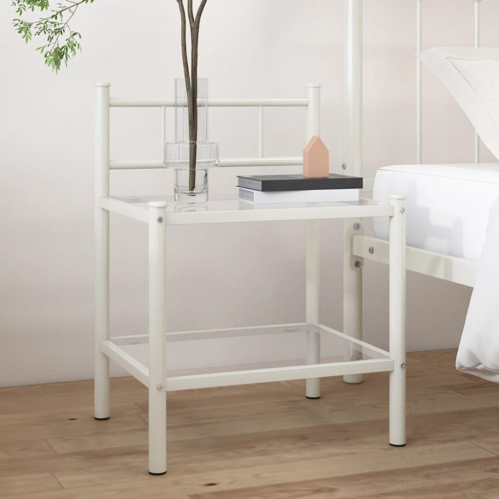 vidaXL Sängbord vit och transparent 45x34x60,5 cm metall och glas