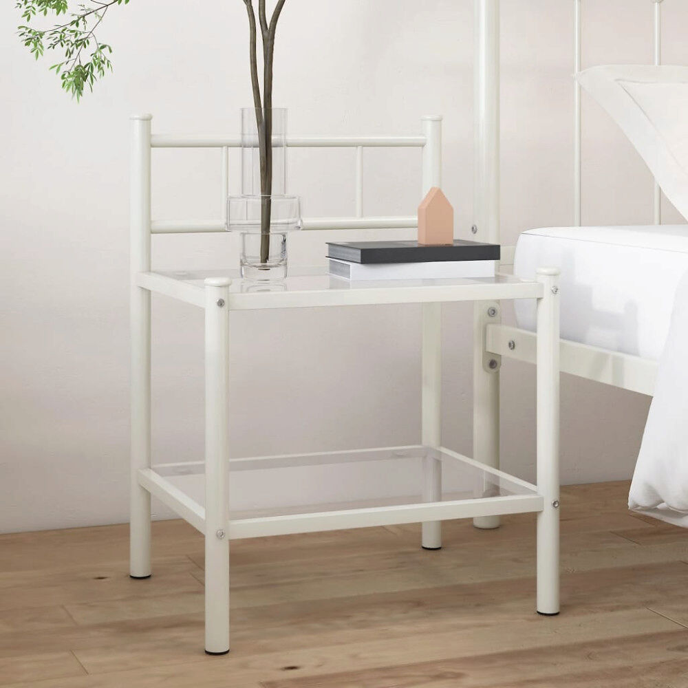 vidaXL Sängbord vit och transparent 45x34x60,5 cm metall och glas