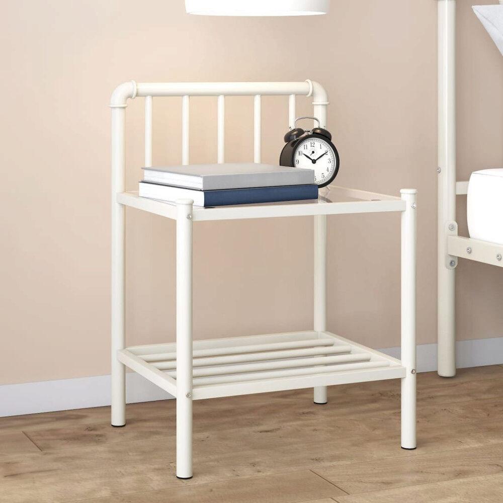 vidaXL Sängbord vit och transparent 45x34,5x62,5 cm metall och glas