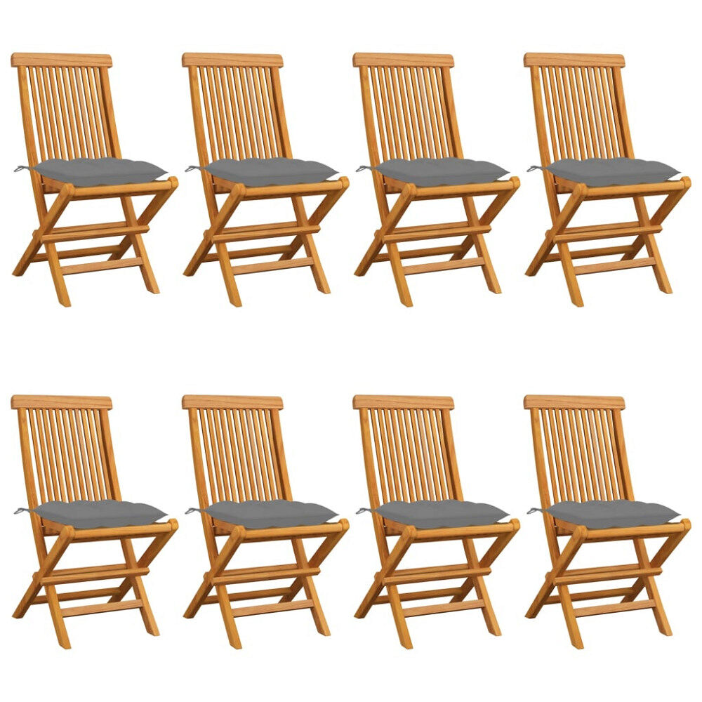vidaXL Trädgårdsstolar med grå dynor 8 st massiv teak