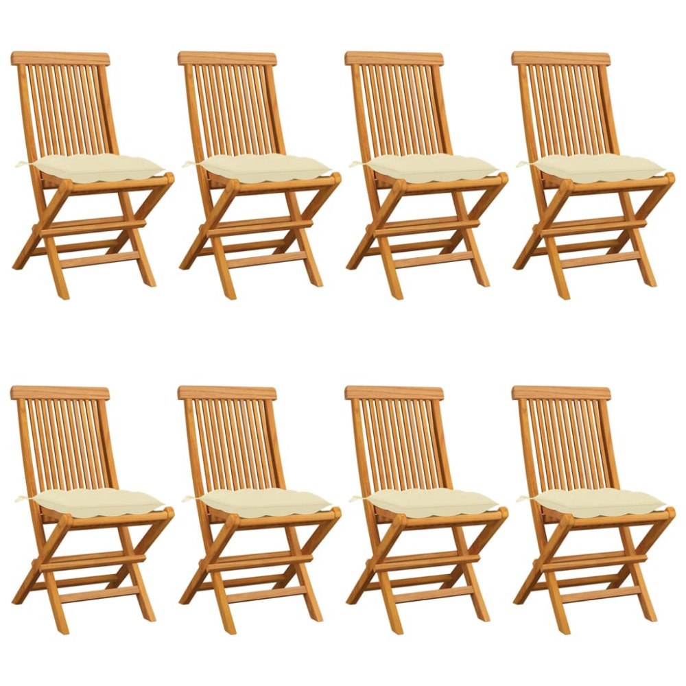 vidaXL Trädgårdsstolar med gräddvita dynor 8 st massiv teak