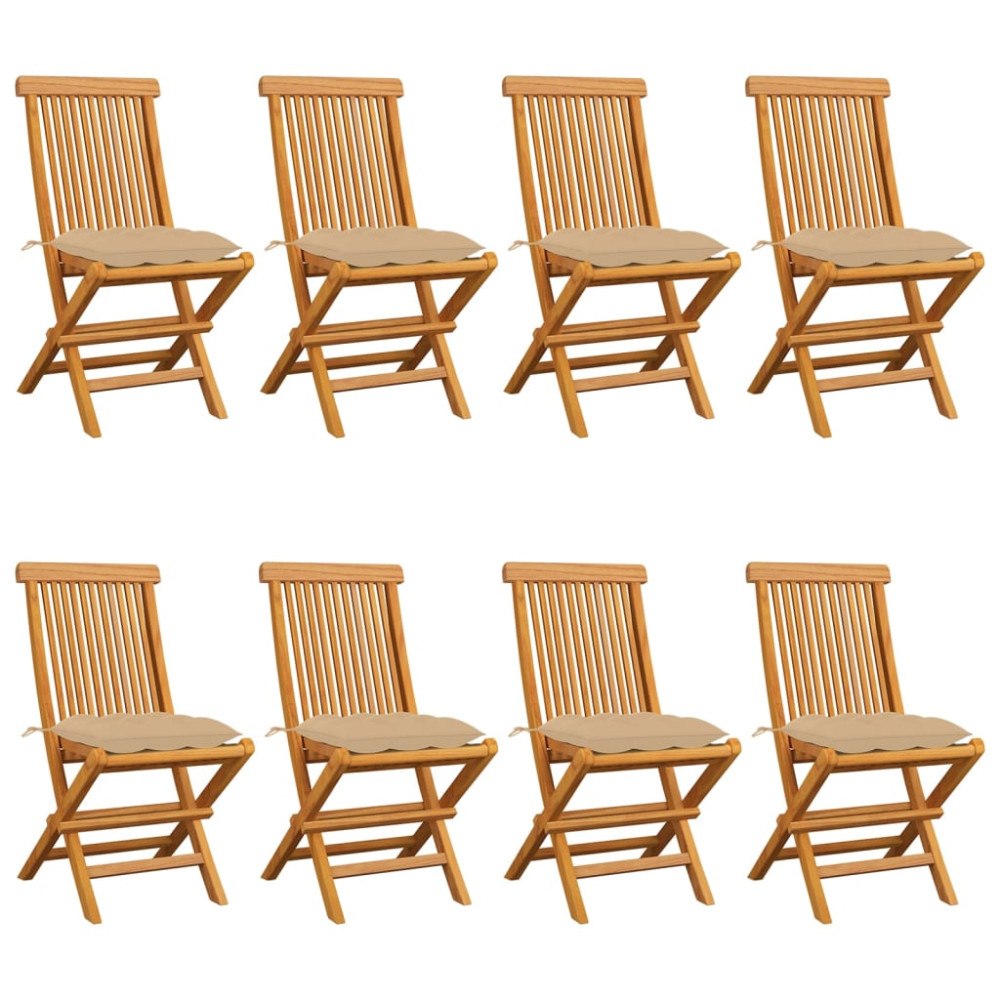 vidaXL Trädgårdsstolar med beige dynor 8 st massiv teak