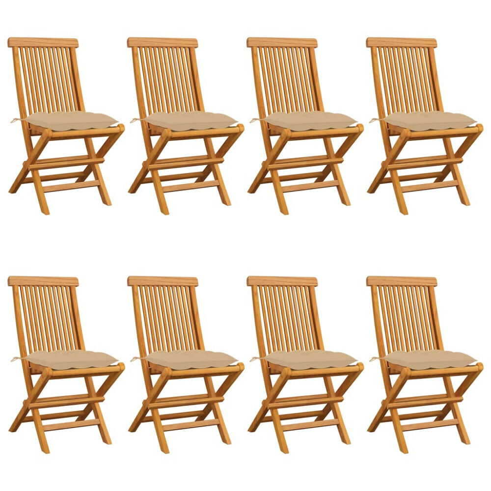 vidaXL Trädgårdsstolar med beige dynor 8 st massiv teak