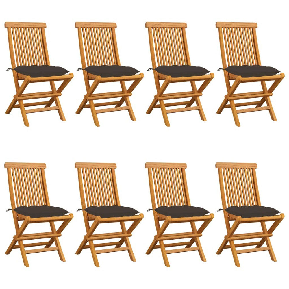 vidaXL Trädgårdsstolar med dynor taupe 8 st massiv teak