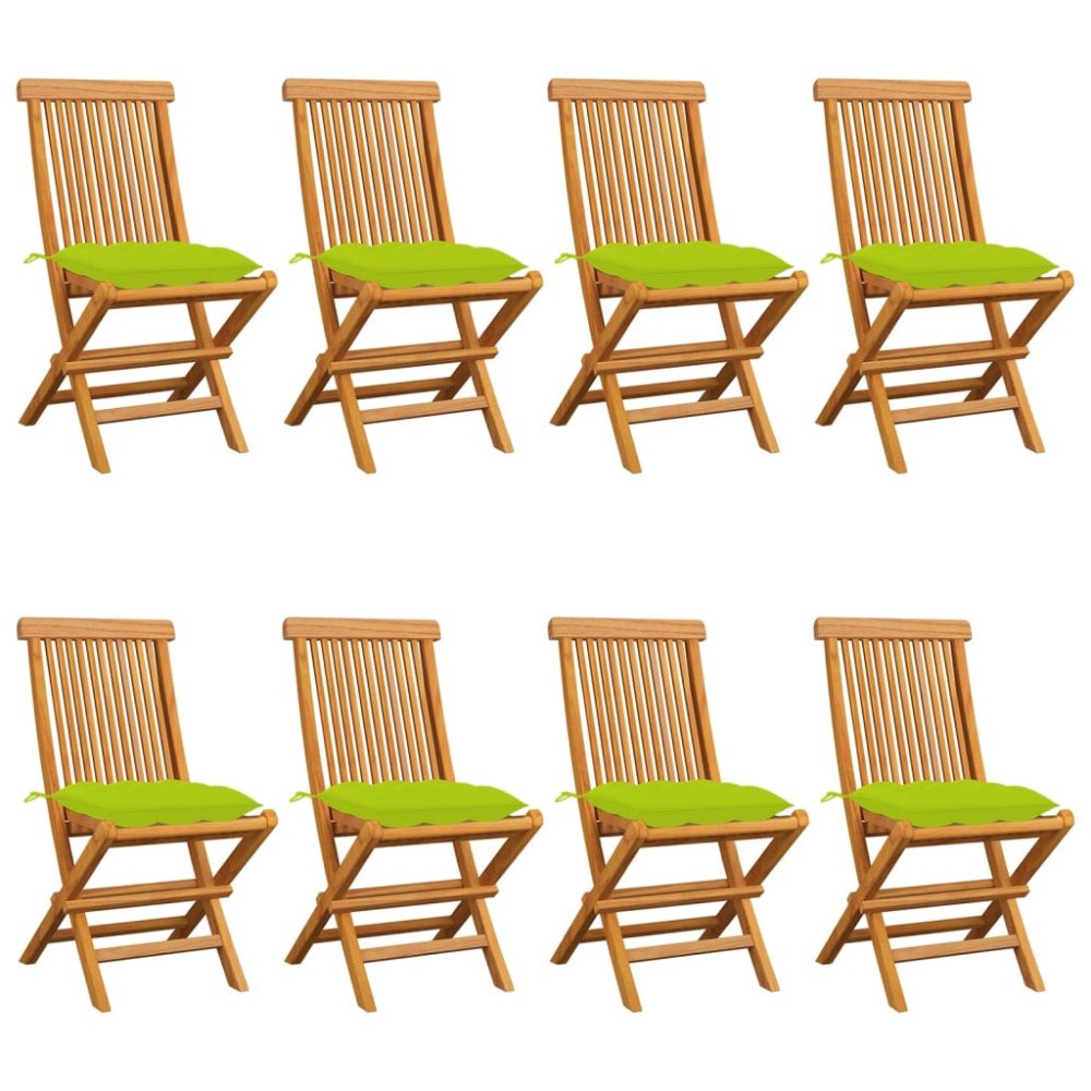 vidaXL Trädgårdsstolar med ljusgröna dynor 8 st massiv teak