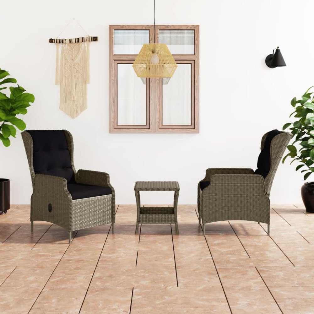 vidaXL Loungegrupp för trädgården med dynor 3 delar konstrotting brun